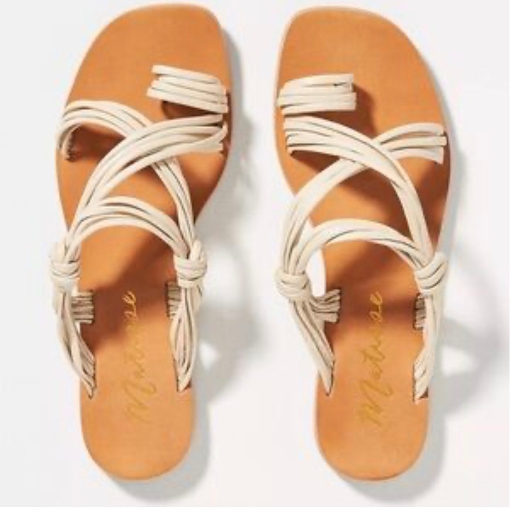 Matisse Rosie Cream Ivory Multi Strap Knotted Toe Loop Flat Sandals Womens 7M